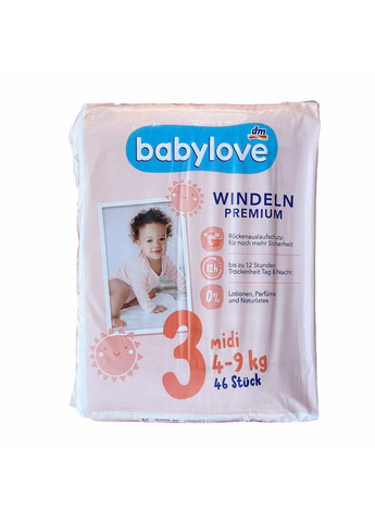 Підгузки Premium 3 Midi (4-9 кг) 92 шт BabyLove (369458299)