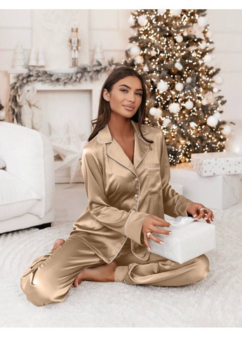 Бежевая шелковая женская пижама Osoblyva