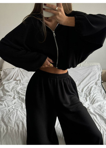 Женский спортивный костюм оверсайз: Укороченная кофта на молнии + Широкие брюки MonCher (366341372)