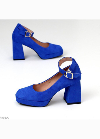 No Brand Сині замшеві жіночі човники на широкому стійкому підборі 9 см, ошатні туфлі синій з, — демісезон (366704545)