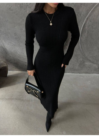 Черное праздничный стильное платье меди из машинной вязки ✨ замеры в описании силуэтная Vione однотонное