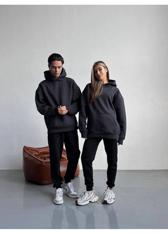 Оверсайз спортивний костюм з начосом Over унісекс худі графіт чорні штани No Brand (365769352)