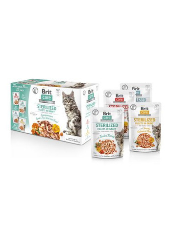 Корм влажный для стерилизованных кошек Flavour box Sterilized филе в соусе, набор паучей 12 х 85 г Brit Care (337463666)