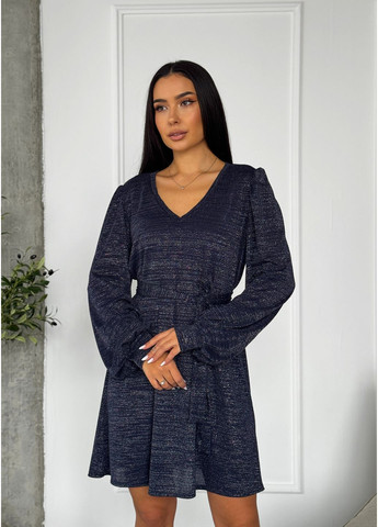 Темно-синее праздничный, повседневный, джинсовое, вечернее, кэжуал легкое стильное платье с люрексом а-силуэт INNOE меланжевое