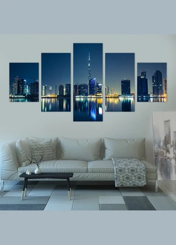 Модульная картина из пяти частей Ночной вид на башню Бурдж Халифа 162x80 см (m52_13) KilArt (380031365)