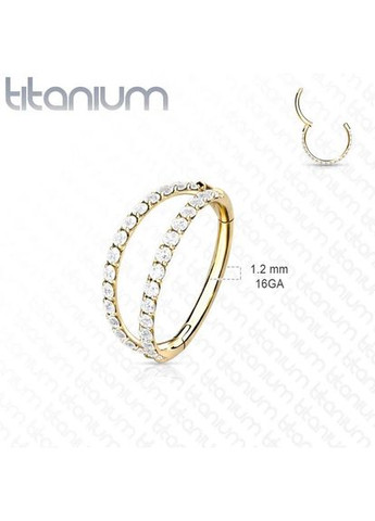Кільце клікер з титану з фіанітами RHT73-1608-GDC сережки для пірсингу носа, вуха, брови (1.2 мм, 8 мм) Spikes (333342342)