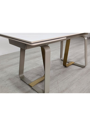 Стіл обідній розкладний BIANCO LUXE CERAMIC 160(240)*90 білий мат/білий+золото Intarsio (372178915)