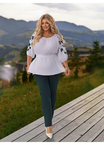 Костюм з блузою, з накатом, " ОРХІДЕЯ " мод ВДЖВ- 1031, білий+пляшковий, 56-58 No Brand (355469759)