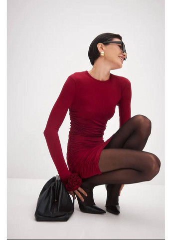 Бордовое кэжуал женское элегантное мини-платье с драпировкой No Brand однотонное