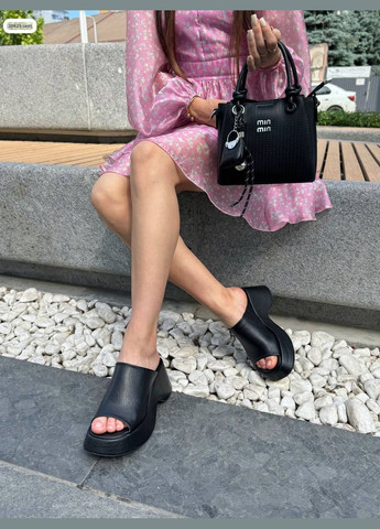 Жіночі стильні сабо шльопанці з натуральної шкіри чорний колір No Brand (335053217)