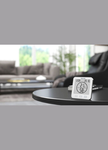 Термогигрометр, внутр. измерение, темпра, влажность, время, AAAx2, в комплекте, белый Beurer (314833145)