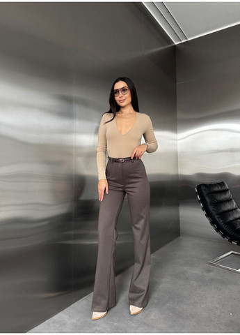 Женские теплые классические штаны кофейного цвета 35775 No Brand (366868728)