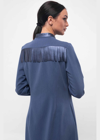 Синее повседневный платье полуприлегающего силуэта длиной меди с верхней экокожаной деталью (вл 5.1-77/19) RiMari