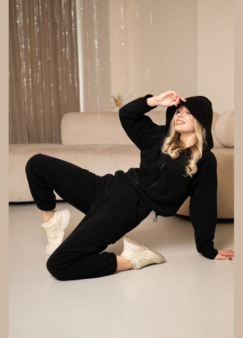 Женский костюм черного цвета на замке с капюшоном на флисе, No Brand 7033 (316703278)