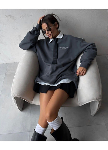 Сірий світшот жіночий old money — замір в описі Vione напис без декору (368708735)