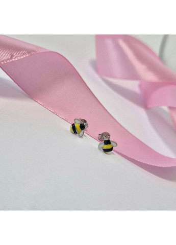 Серебряные серьги гвоздики на фиксаторах Пчелка серебро 925 пробы Родированное с2ец/1245 1.10г Nobrand (363969078)