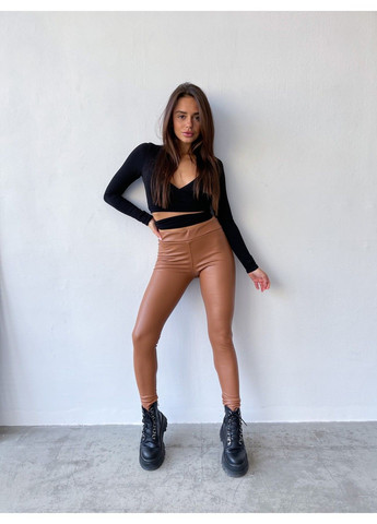 Лосины, леггинсы из экокожи на легком флисе коричневые No Brand (302898117)