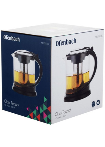Чайник стеклянный заварочный 1500мл с ситечком для чая и трав кувшин для напитков Ofenbach (368976985)