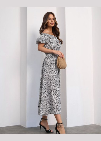 Белое повседневный платья с открытыми плечами ISSA PLUS с цветочным принтом