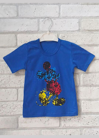 Синяя летняя футболка детская однотонная кулир хлопок 100% для мальчика, с ярким накатом, синяя No Brand