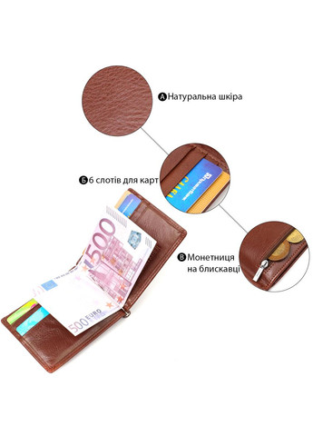 Чоловічий шкіряний затискач для грошей з монетницею коричневий (sku_19427) No Brand (327819927)