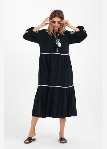 Черное платье вышиванка анита с вышивкой белыми нитками черное You Best