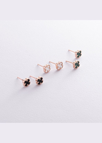 Сережки - пусети Конюшина з оніксом mini (червоне золото) с08402 Oniks (270094768)