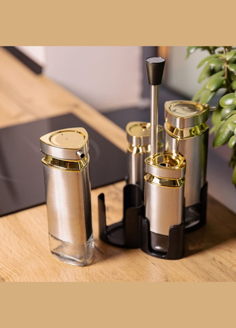 Набір для спецій на підставці 4 ємності 10х10х17 см ємності для приправ HP-1325 Yiwu (353504167)