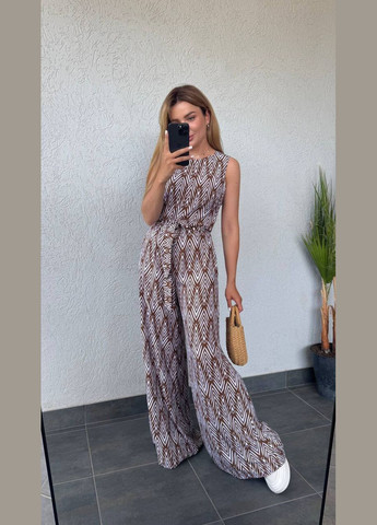 Комбинезон штапель с широкими брюками. No Brand кофейный