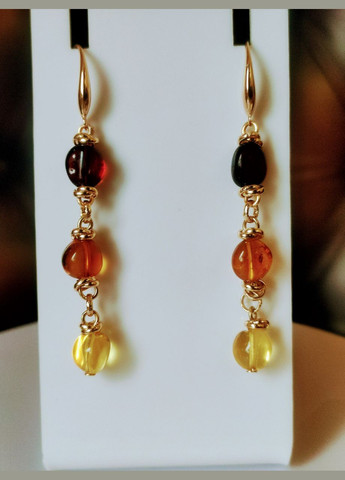 Сережки 2654 з натурального бурштину Медовий відтінок MINOV (311310521)