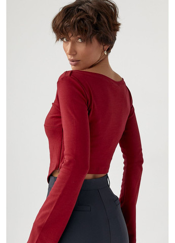 Темно-червона трикотажна блуза з асиметричним низом Lurex