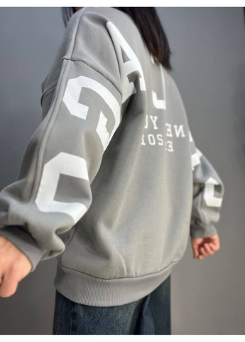 Сірий світшот жіночий davras 8174 оверсайз подовжений напис на спині chicago утеплений на флісі one size сірий (314822880)