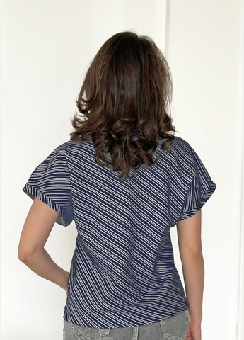 Тёмно-синяя легкая женская блуза из натурального хлопка INNOE Блуза-футболка