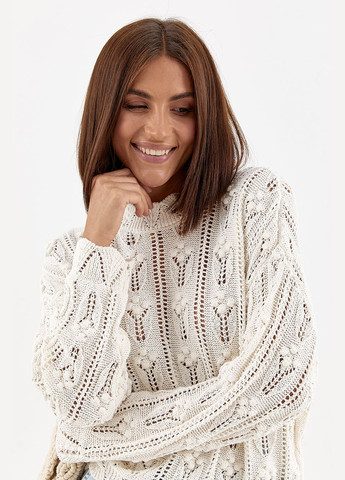 Молочный демисезонный женский свитер из ажурной вязки Lurex