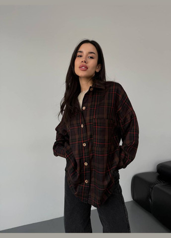 Коричневая повседневный рубашка в клетку Гермес с длинным рукавом