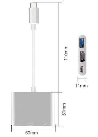 Докстанция USB3.1 Type-C --> HDMI/USB3.0/Type-C(F), кабель 0.1м, OEM China (315504295)