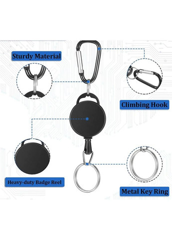 Выдвижной брелок с карабином и пружинной катушкой Черный No Brand (349744698)