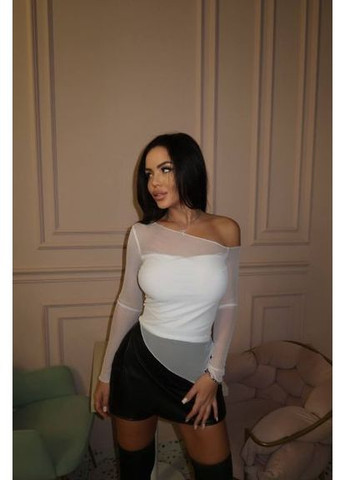 Лонгслив женский на одно плечо, с рукавами и спинкой в сеточку, вискоза, р. (ст. 407SH) No Brand (370618839)