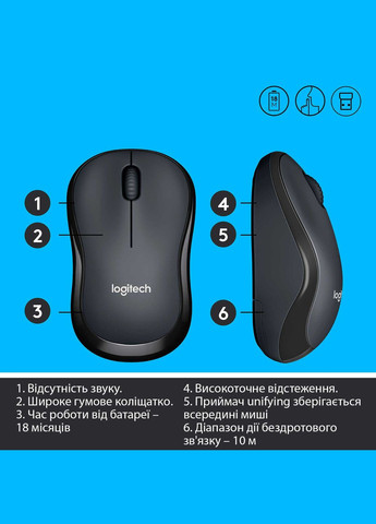 Миша бездротова M220 Silent Charcoal (910-004878) Logitech (342331756)