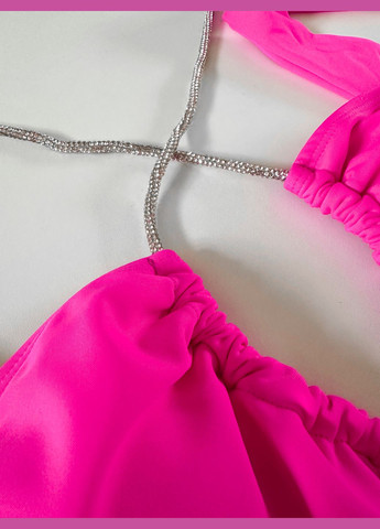 Рожевий літній жіночий роздільний купальник зі стразовим джгутом crystallia рожевий No Brand