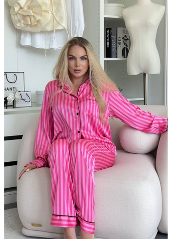 Малиновая всесезон женская пижама в полоску с длинными рукавами и брюками. рубашка + брюки Україна