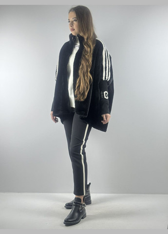 Шубка укороченная, женская, коричневая, эко мех с черными лампасами на рукавах, эко мех;* Seven (314962618)