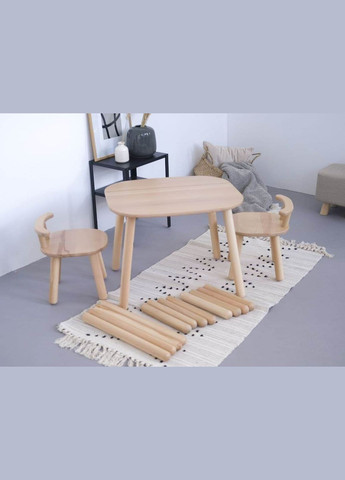 Дитячий стіл і 2 стільці з бука для дітей 2-7 років з додатковими ніжками Tatoy (292564930)