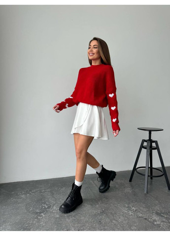 Красный демисезонный женский свитер оверсайз из акрила и шерсти – стильный фасон 42/46 (замеры в описании) GD/GL Модний простір