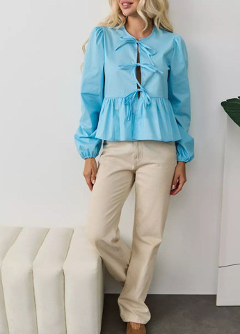 Голубая блузка с длинным рукавом фонарик Tik-Tak