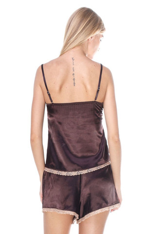 Коричнева всесезон піжама жіноча атласна lingerie майка + шорти Serenade