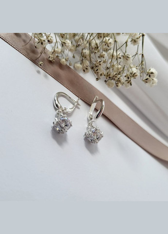 Срібні сережки з підвіскою Кулька в Білих каменях срібло 925 проби Родоване 56093р 4.20г No Brand (331148493)