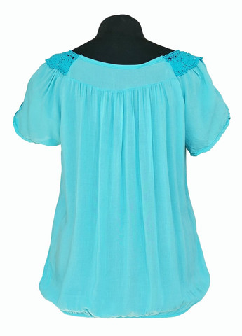 Блакитна літня блузка жіноча літня віскозна з коротким рукавом та мереживом голубий No Brand