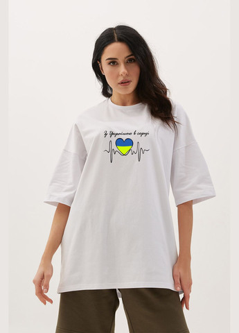 Белая летняя оверсайз футболка с украиной в сердце Garne