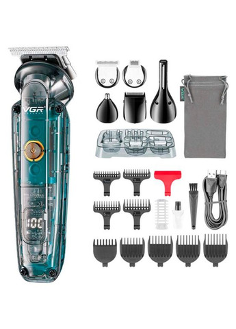 Машинка для стрижки акумуляторний триммер 14 насадок LED дисплей 5 Вт (2390000037) VGR V-102 (344465708)